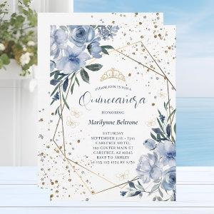 Modern Dusty Blue Gold Quinceañera