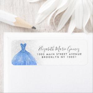Modern Dusty Blue Silver Glitter Gown Quinceanera Label