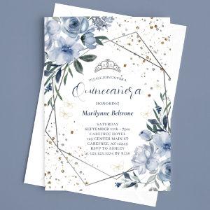 Modern Dusty Blue Silver Quinceañera