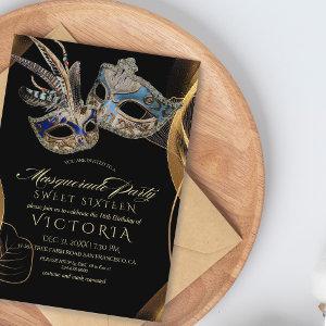 Modern Elegan Black Gold Masquerade 16th Birthday
