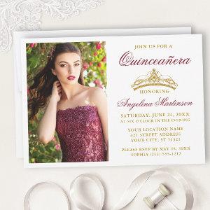 Modern Elegant Burgundy Gold Crown Quinceanera