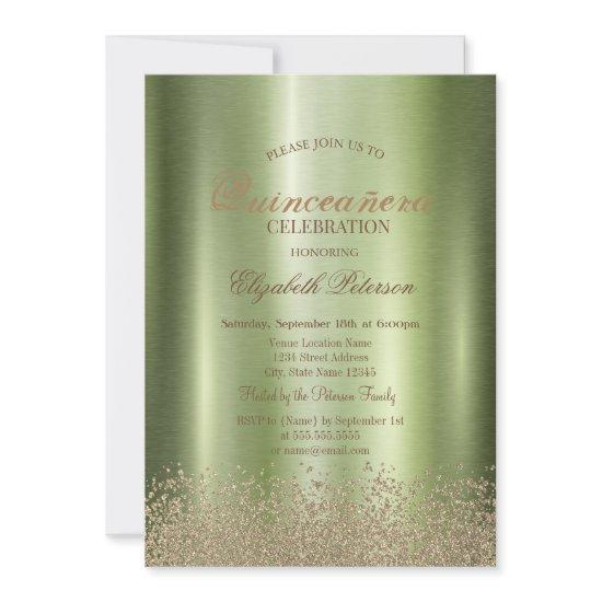 Modern Elegant Diamonds Green Metallic Quinceañera