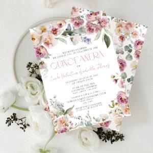 Modern Elegant Dusty Pink Floral Quinceanera
