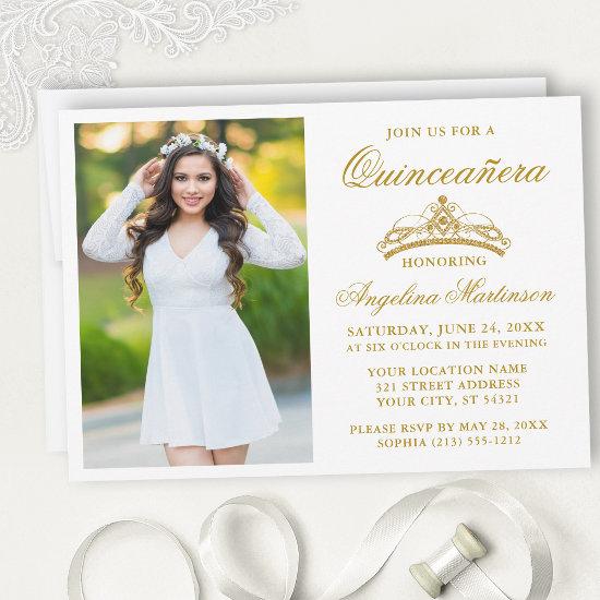 Modern Elegant Gold Crown Photo Quinceanera