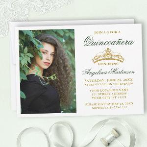 Modern Elegant Green Gold Crown Photo Quinceanera