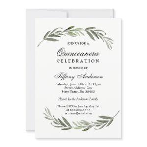 Modern Elegant Green Leaf Quinceanera Invite