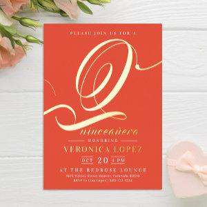 Modern Elegant Orange Red 15th Quinceañera Party Foil