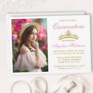 Modern Elegant Pink Gold Crown Photo Quinceanera