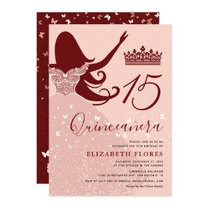Modern Elegant Rose Gold Floral Pink Quinceanera
