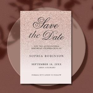 Modern Elegant Rose Gold Save the Date Quinceañera