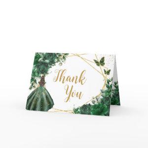 Modern Emerald Green Floral Princess Quinceañera Thank You Card