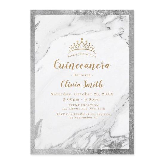 Modern faux gilded silver marble Quinceanera