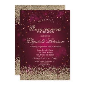 Modern Faux Gold Diamonds Confetti Red Quinceañera