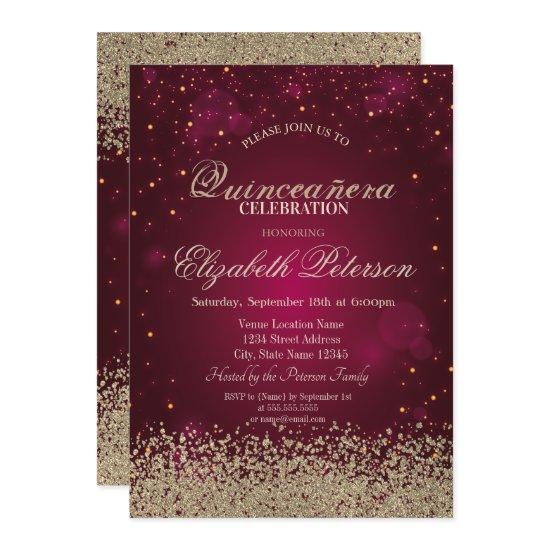 Modern Faux Gold Diamonds Confetti Red Quinceañera