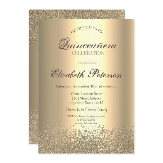 Modern Faux Gold Diamonds Gold Quinceañera