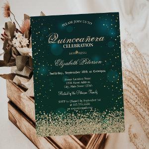 Modern Faux Gold Diamonds Green Quinceañera