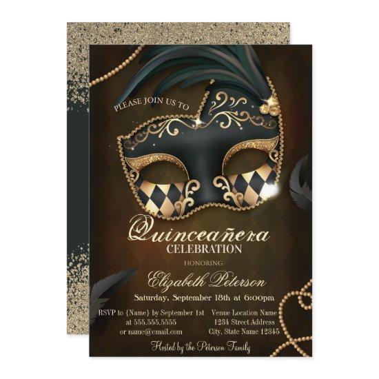 Modern Faux Gold Diamonds Masquerade Quinceañera