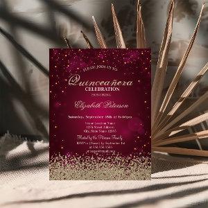 Modern Faux Gold Diamonds Red Quinceañera
