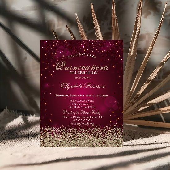 Modern Faux Gold Diamonds Red Quinceañera