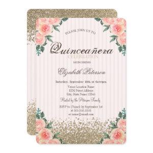 Modern Faux Gold Diamonds Roses Stiped Quinceañera