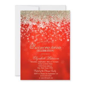 Modern Faux Gold Diamonds Snowflakes Red