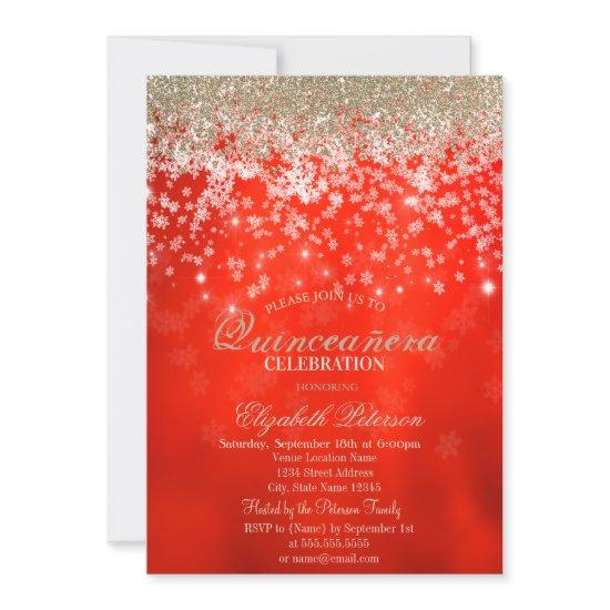 Modern Faux Gold Diamonds Snowflakes Red
