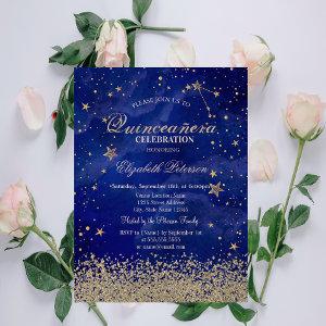 Modern Faux Gold Diamonds Stars Blue Quinceañera