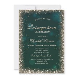 Modern Faux Gold Sequins Frame Green Quinceañera