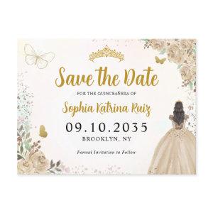 Modern Floral Light Gold Quinceanera Save the Date Postcard