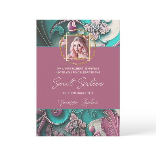 Modern Floral Photo Sweet Sixteen