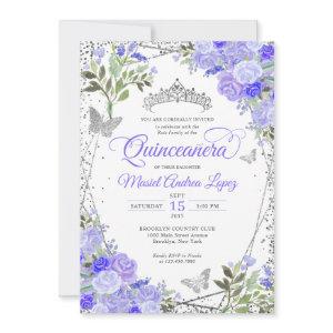 Modern Floral Purple Glam Silver Tiara Quinceañera