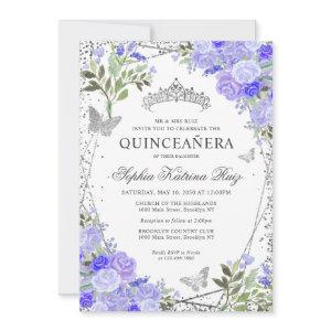 Modern Floral Purple Glam Silver Tiara Quinceañera
