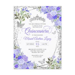 Modern Floral Purple Glam Silver Tiara Quinceañera Postcard
