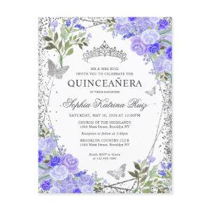 Modern Floral Purple Silver Gray Tiara Quinceañera Postcard