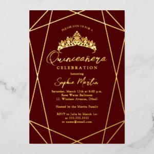 Modern Geometric Burgundy Gold Quinceanera Foil