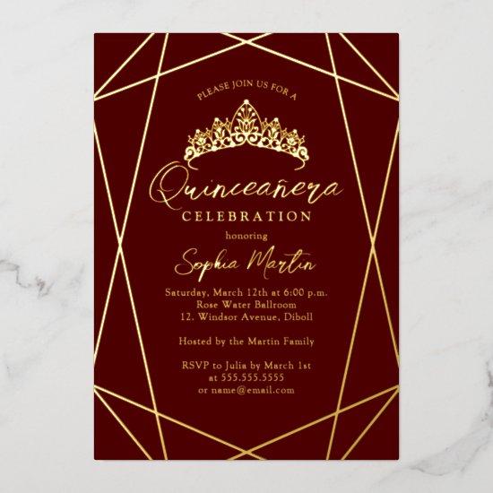 Modern Geometric Burgundy Gold Quinceanera Foil