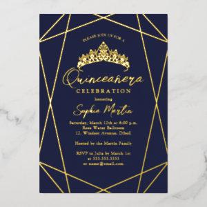 Modern Geometric Navy Gold Quinceanera Foil