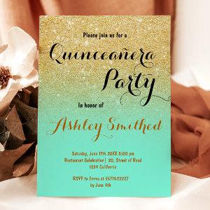Modern girly gold glitter mint green Quinceañera