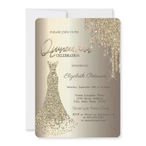 Modern Glitter Drips Champagne Dress Quinceañera
