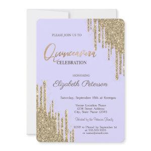 Modern Glitter Drips Lavander Quinceañera
