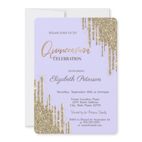Modern Glitter Drips Lavander Quinceañera