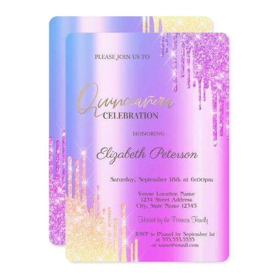 Modern Glitter Ombre Violet Drips