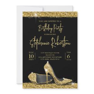 Modern Gold Black High Heels Birthday Party
