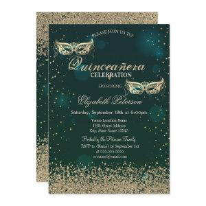 Modern Gold Diamonds Masque Green Quinceañera