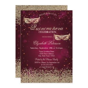 Modern Gold Diamonds Masque Red Quinceañera