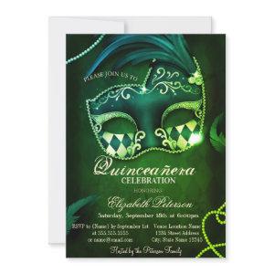 Modern Gold Diamonds Masquerade Green Quinceañera
