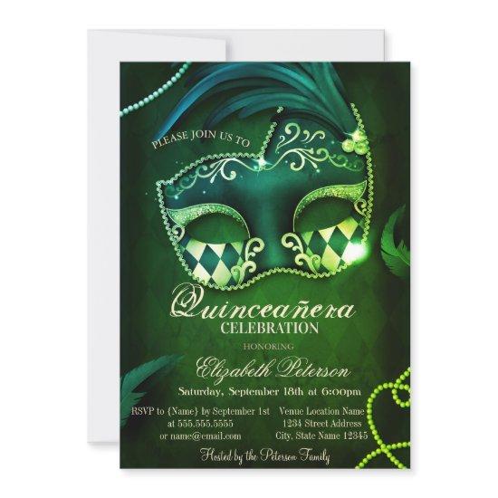 Modern Gold Diamonds Masquerade Green Quinceañera