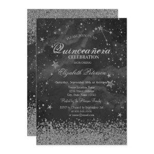 Modern Gold Diamonds Stars Gray Quinceañera