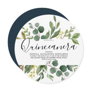 Modern Green Leaf Watercolor Quinceanera 15th