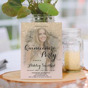 Modern light gold glitter ombre photo Quinceañera